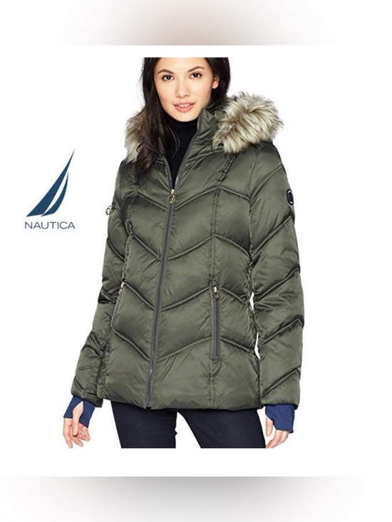Nautica Jackets & Blazers - NWT $195 NAUTICA Women XS Winter Snow Puffer Jacket with Faux Fur Trim Green